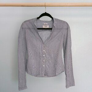 Abercrombie & Fitch Blue and White Striped Sheer Button Down Blouse XS